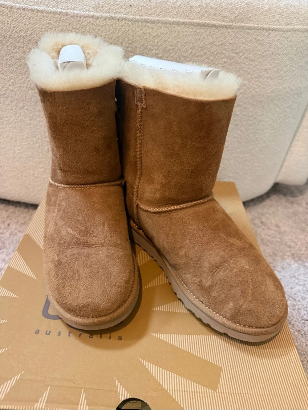 UGG Bailey bow Chestnut Suede Boot with Cream Shearling Trim